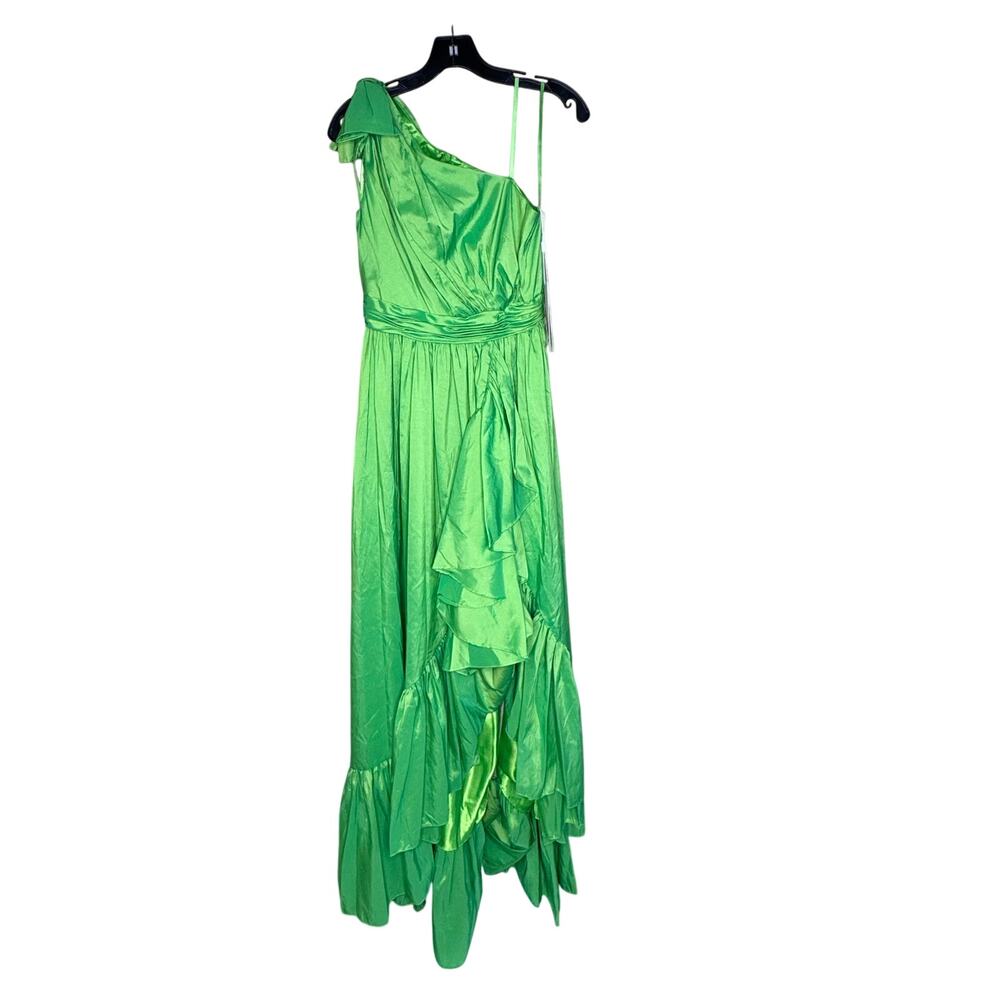 Mac Duggal NWT One Shoulder Bow Asymmetrical Hem Gown in Spring Green Size 4 - Picture 8 of 11